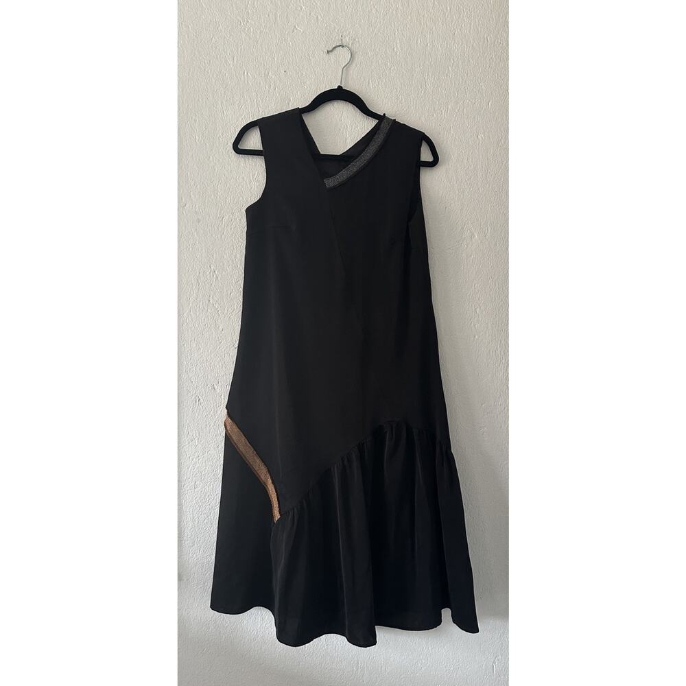 Gemma Albright Dress Womens Drop Waist Black V-Neck Tiered Midi Sleeveless Sz XS